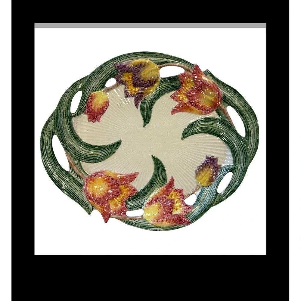 Fitz and Floyd Classics Tulip‎ Garden Oval Serving Platter Handcrafted Ceramic